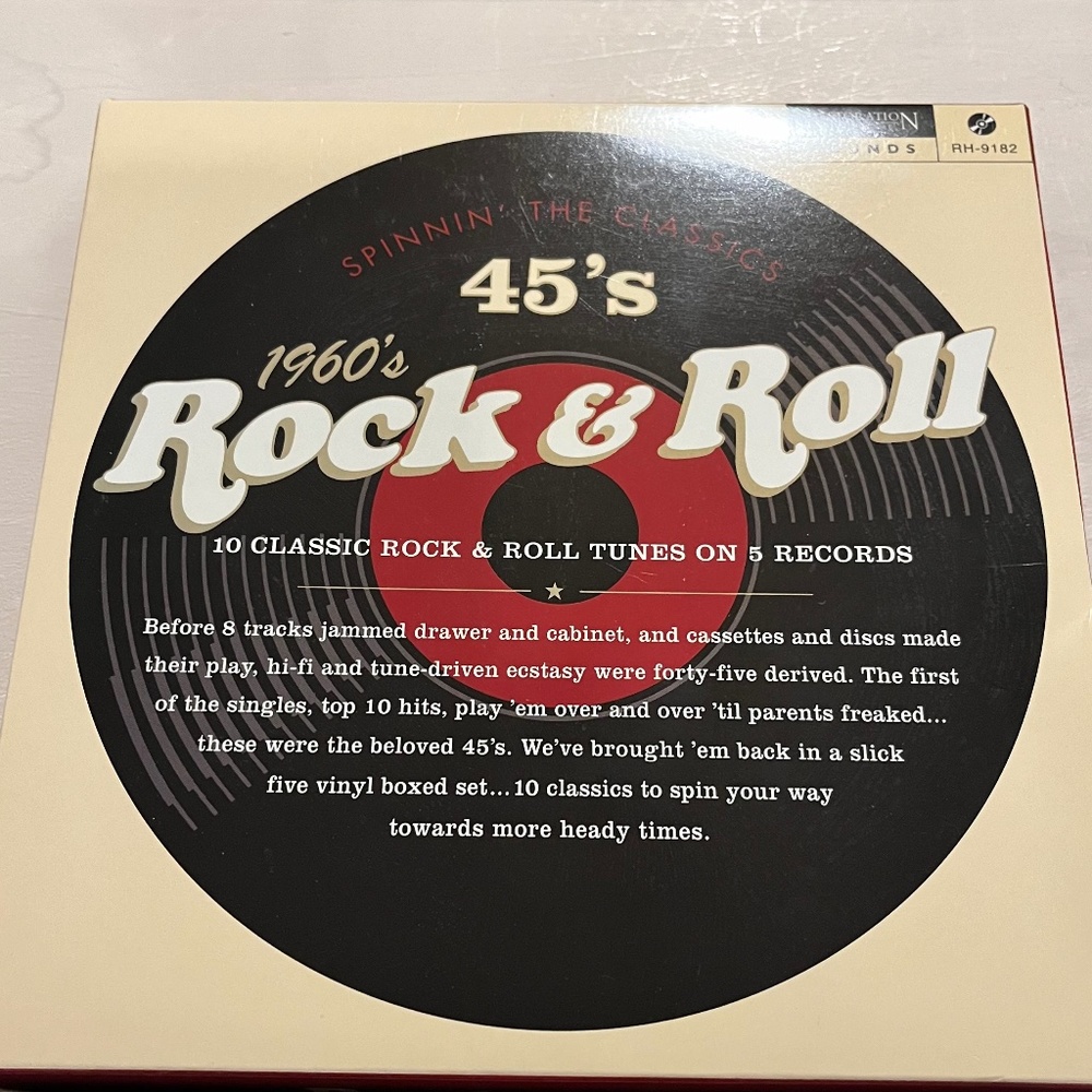 45’s; 1960 ‘s Rock & Roll, 5 vinyl boxed set. 10 classics tunes.